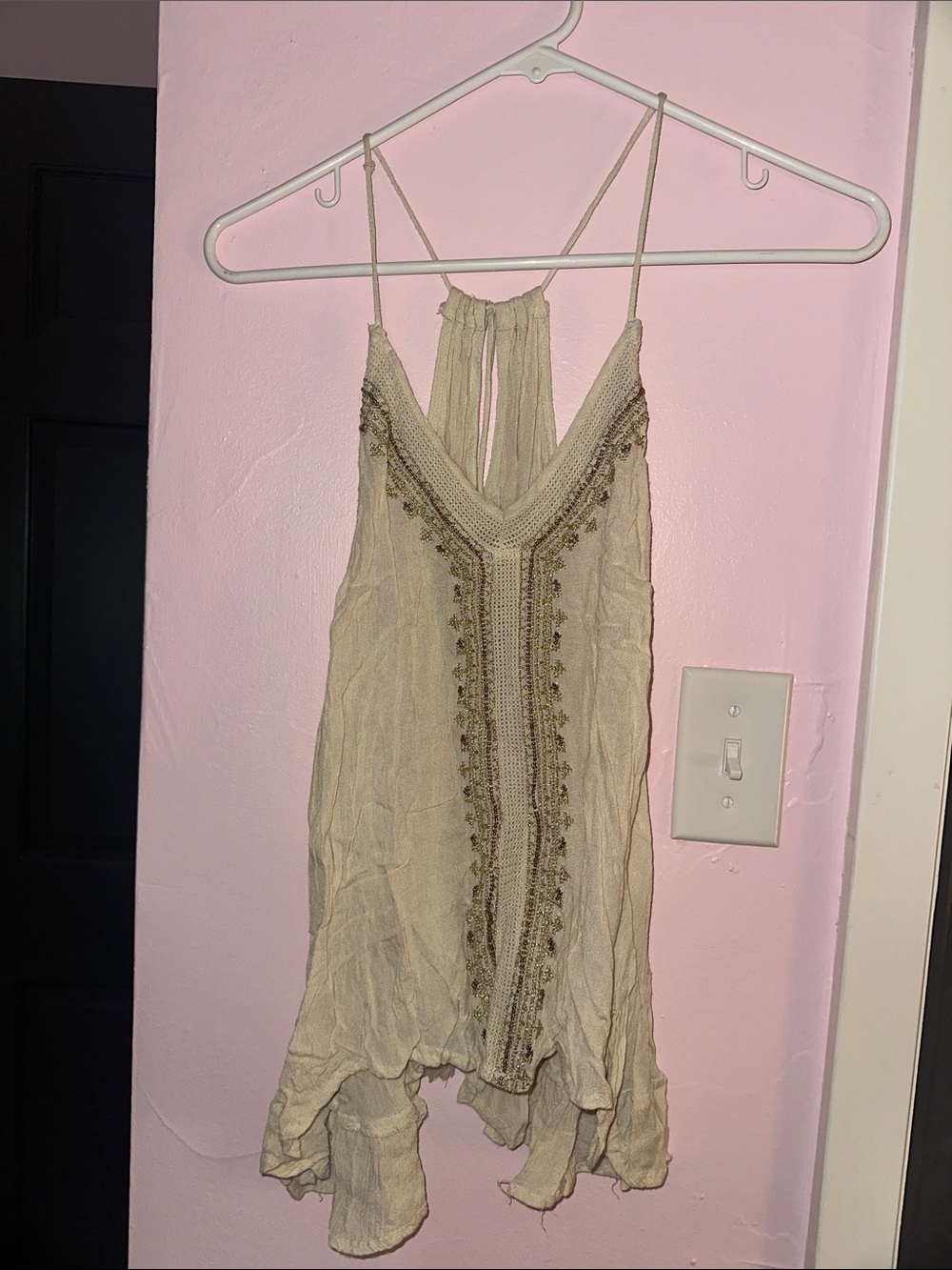 En Creme Cream Embroidered Spaghetti-Strap Camisole